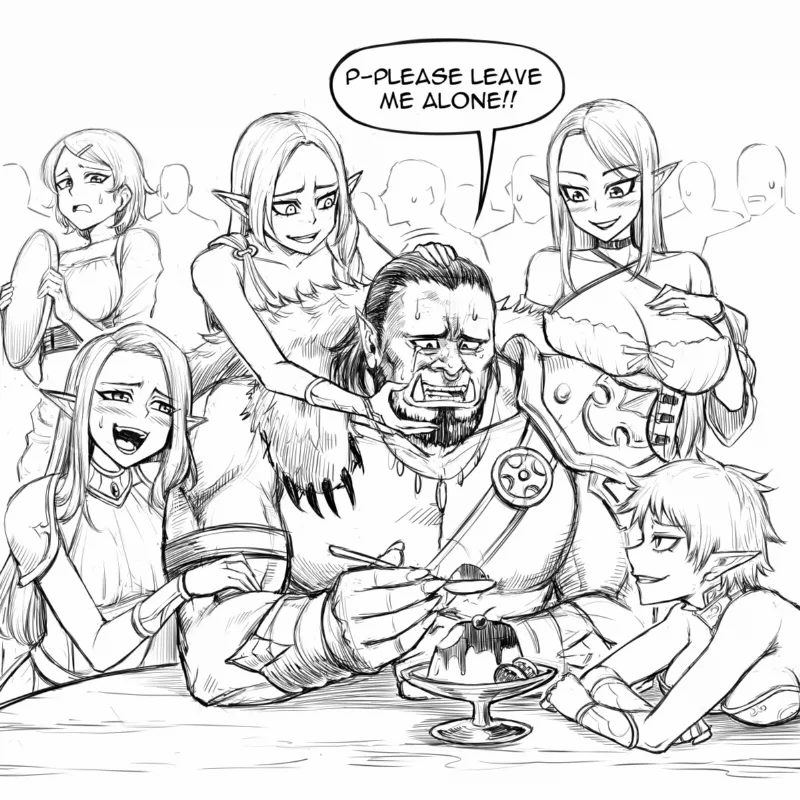 Drunk Elves Harassing an Orc in a Tavern (Redrawn)