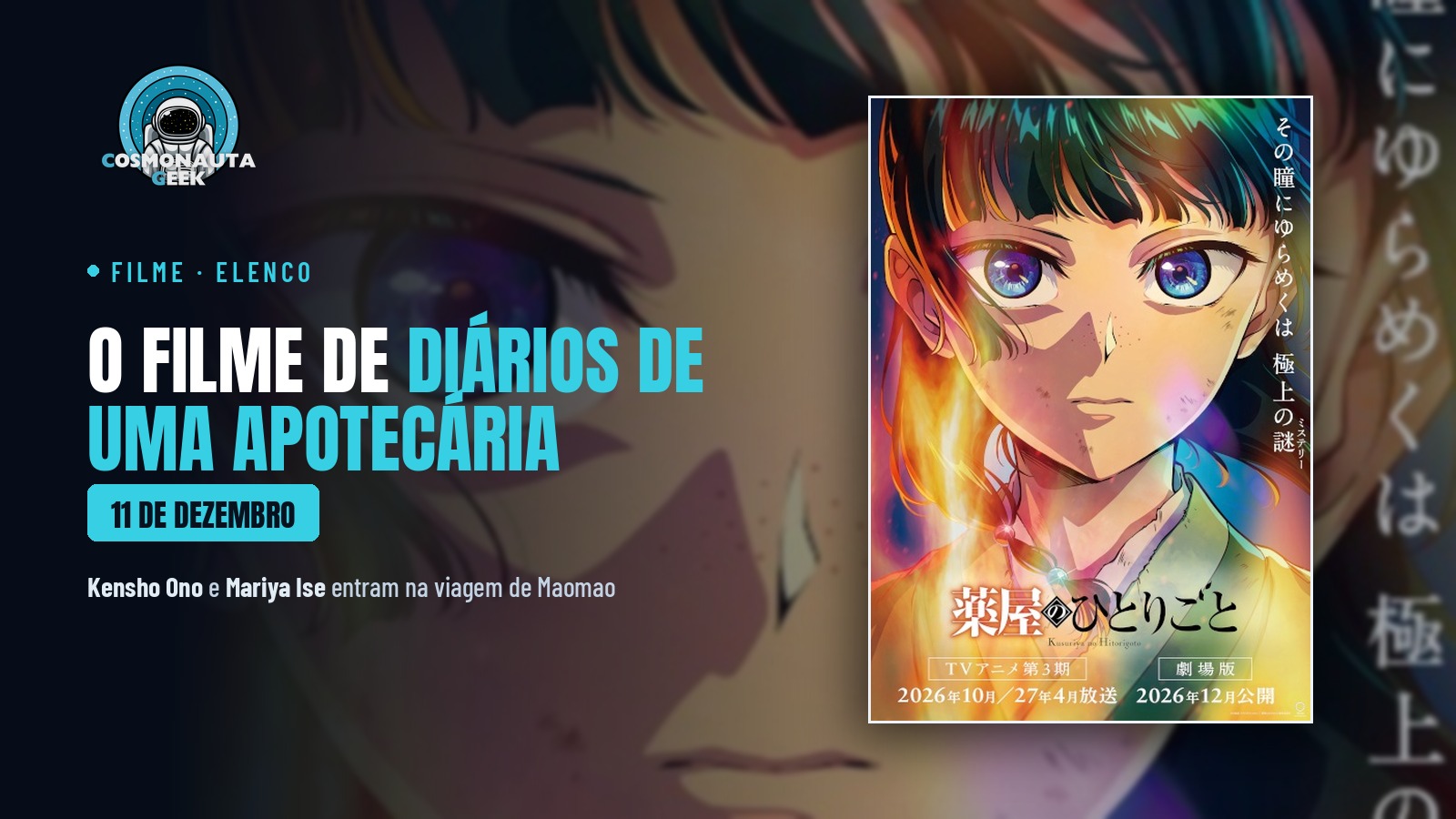 Filme de “Diários de uma Apotecária” apresenta o clã Mi e o bando pirata; Kensho Ono e Mariya Ise entram no elenco